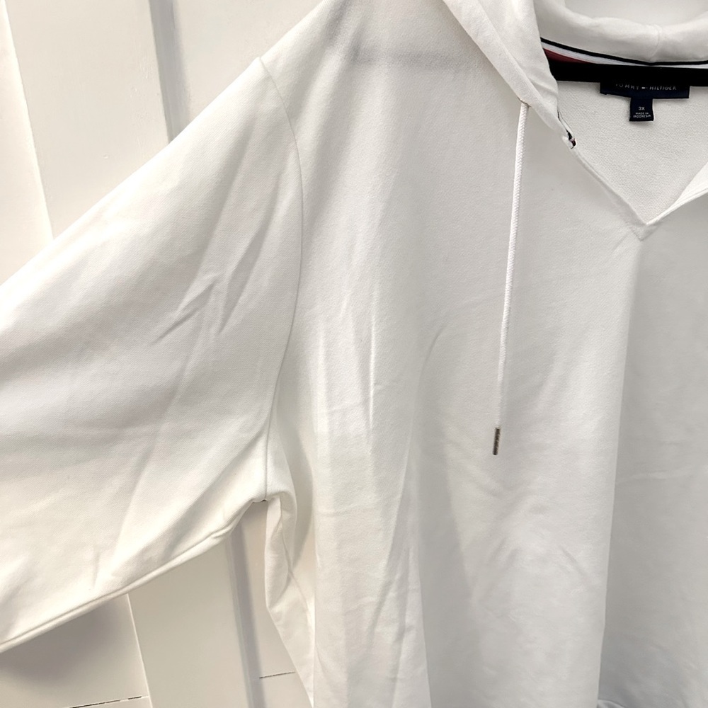 TOMMY HILFIGHER 3X Wovenhem white dress shirt bottom hooded loose fit woman top - Picture 5 of 14